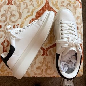 Steve Madden White Platform Sneakers with Black Heel Accent